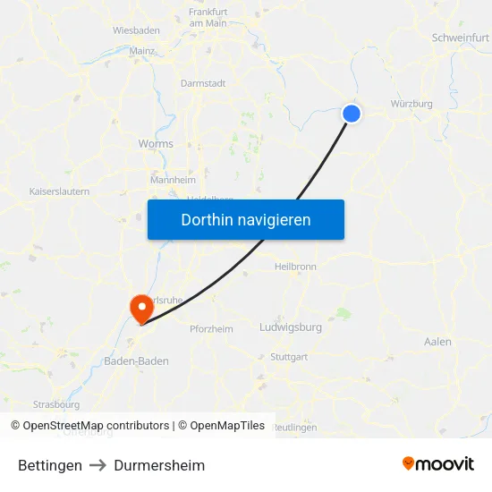 Bettingen to Durmersheim map