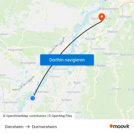 Diersheim to Durmersheim map