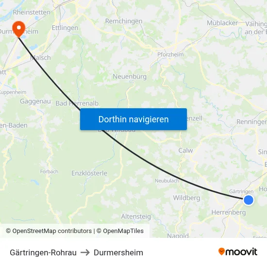 Gärtringen-Rohrau to Durmersheim map