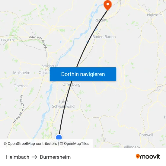 Heimbach to Durmersheim map
