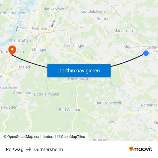 Roßwag to Durmersheim map