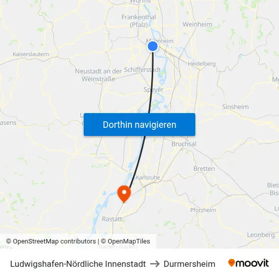 Ludwigshafen-Nördliche Innenstadt to Durmersheim map