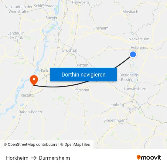 Horkheim to Durmersheim map