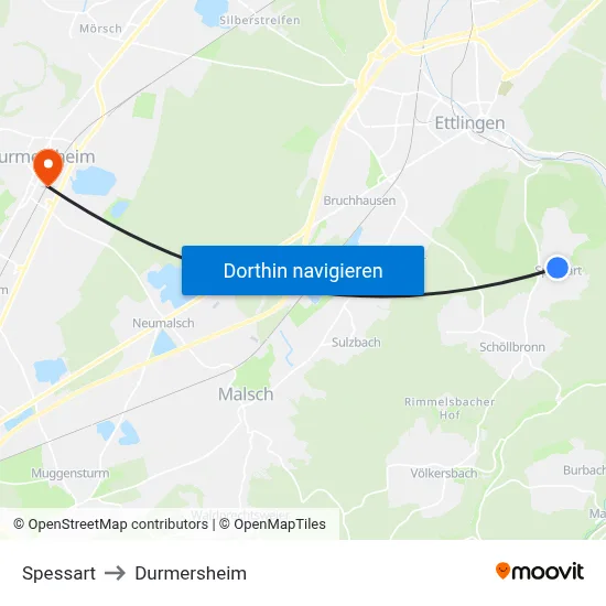 Spessart to Durmersheim map