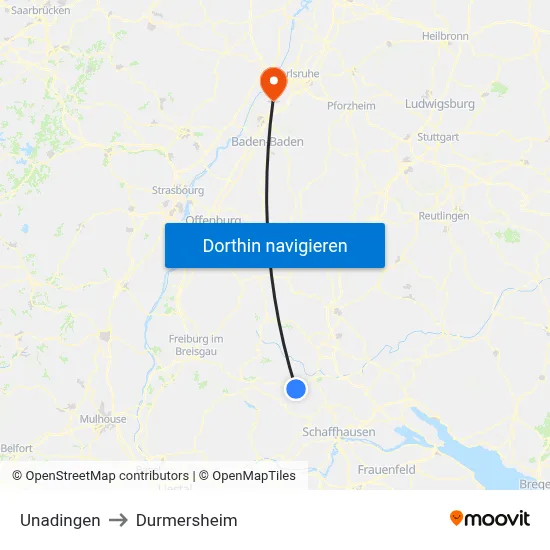 Unadingen to Durmersheim map