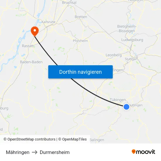 Mähringen to Durmersheim map