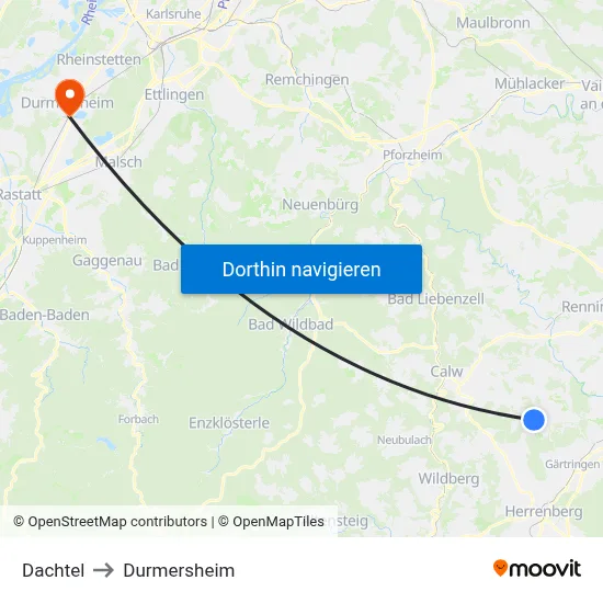 Dachtel to Durmersheim map