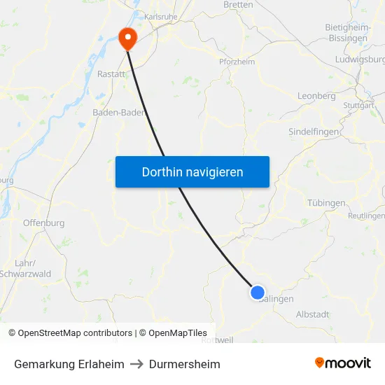Gemarkung Erlaheim to Durmersheim map