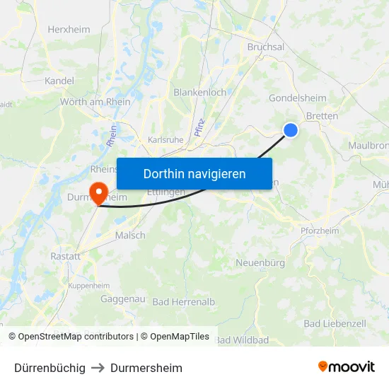 Dürrenbüchig to Durmersheim map