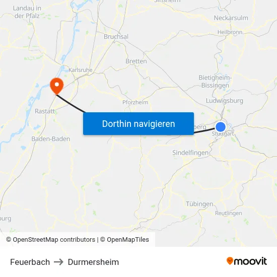 Feuerbach to Durmersheim map