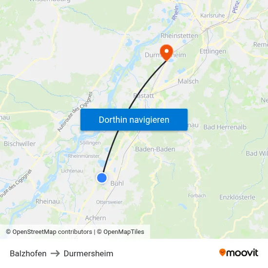Balzhofen to Durmersheim map