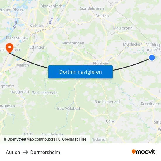 Aurich to Durmersheim map