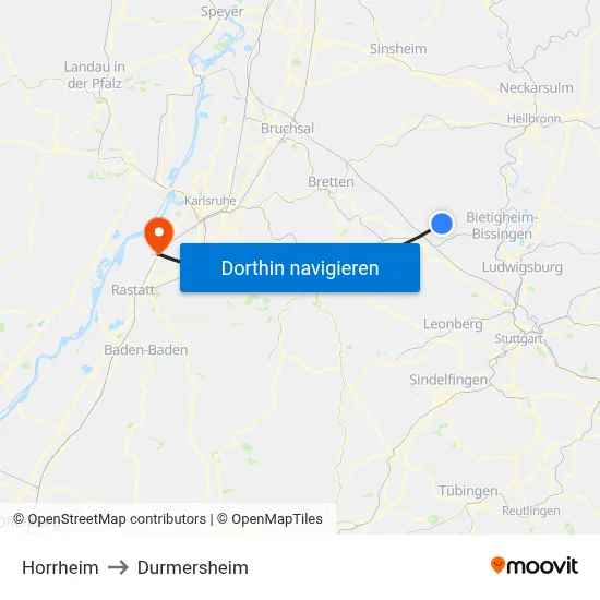 Horrheim to Durmersheim map