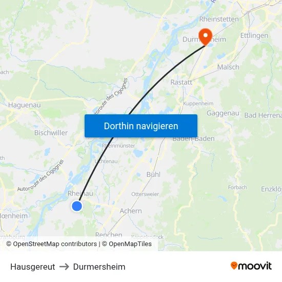 Hausgereut to Durmersheim map