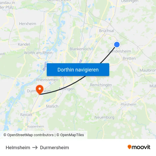 Helmsheim to Durmersheim map