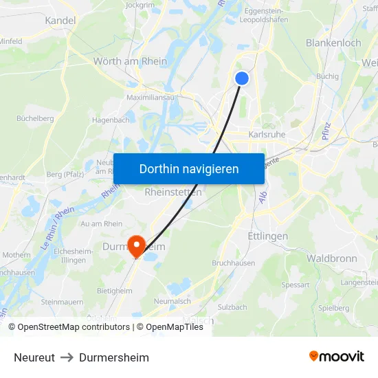 Neureut to Durmersheim map