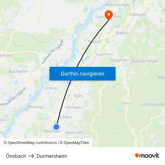 Önsbach to Durmersheim map