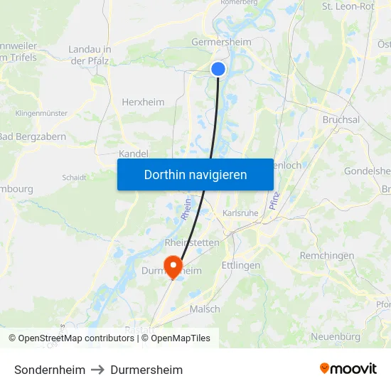Sondernheim to Durmersheim map