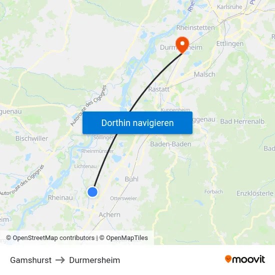 Gamshurst to Durmersheim map