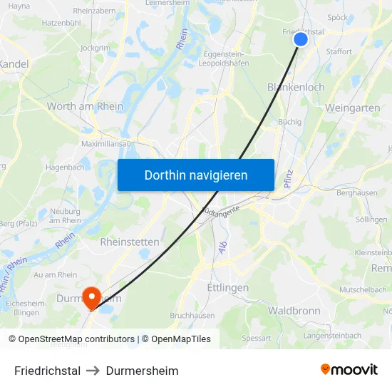 Friedrichstal to Durmersheim map