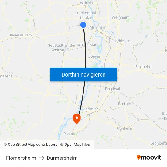 Flomersheim to Durmersheim map