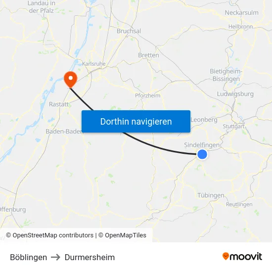 Böblingen to Durmersheim map
