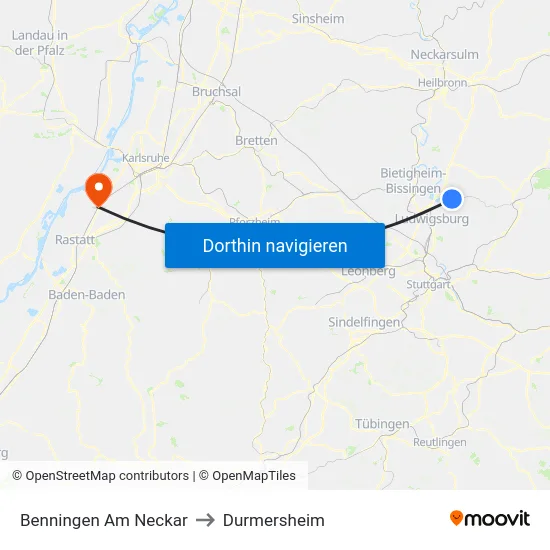 Benningen Am Neckar to Durmersheim map