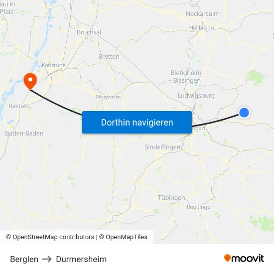 Berglen to Durmersheim map