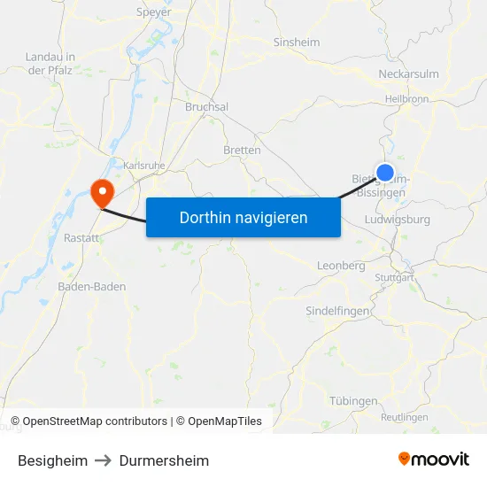 Besigheim to Durmersheim map