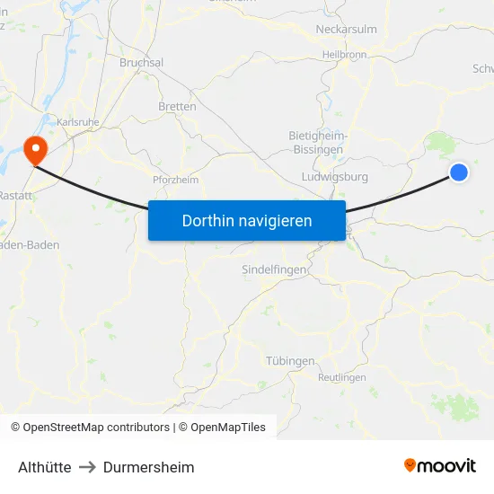 Althütte to Durmersheim map