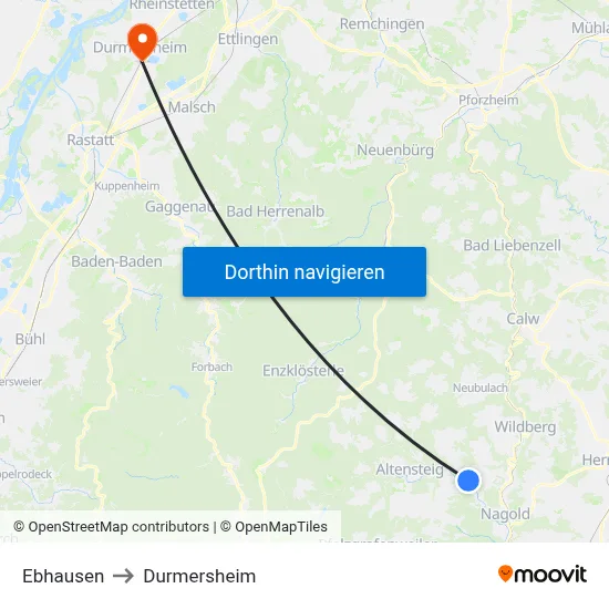 Ebhausen to Durmersheim map