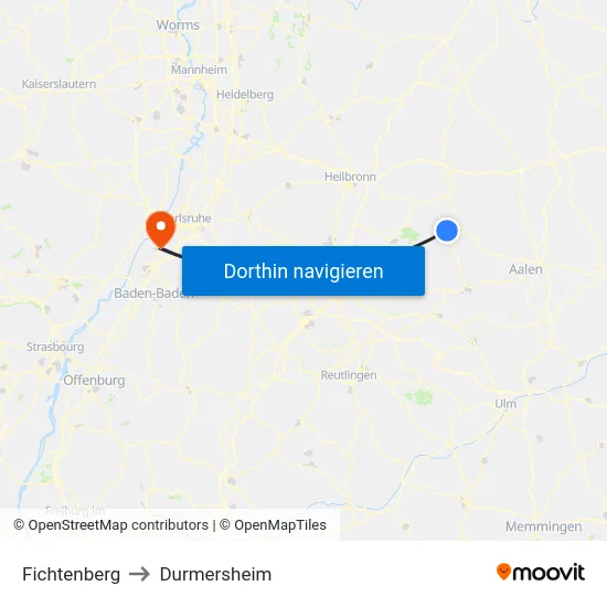 Fichtenberg to Durmersheim map