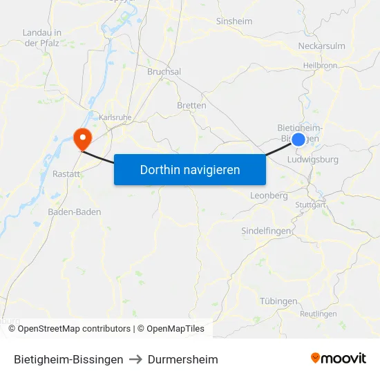 Bietigheim-Bissingen to Durmersheim map