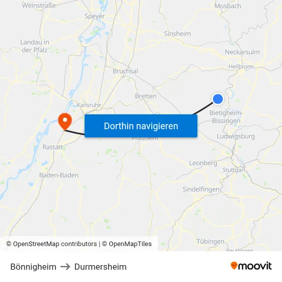 Bönnigheim to Durmersheim map
