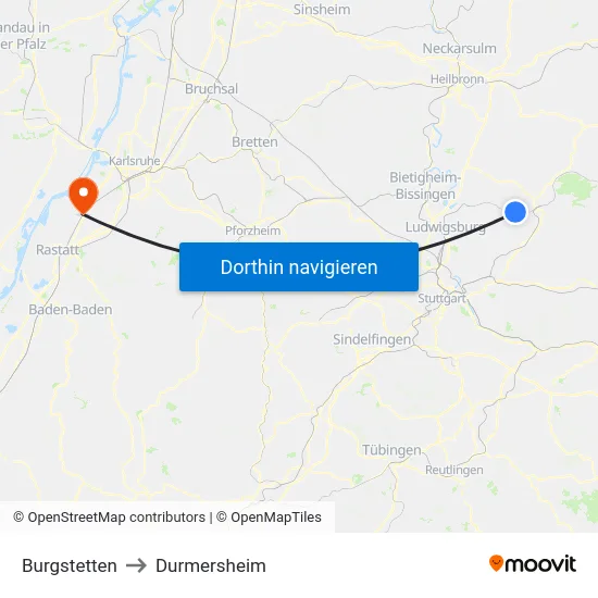 Burgstetten to Durmersheim map