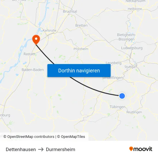 Dettenhausen to Durmersheim map