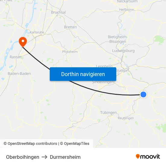 Oberboihingen to Durmersheim map
