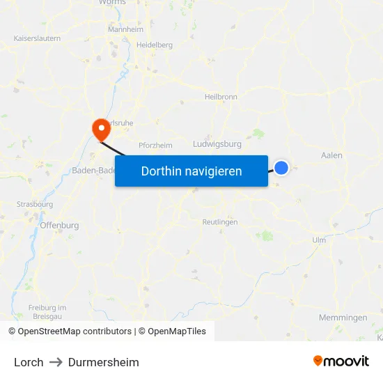 Lorch to Durmersheim map