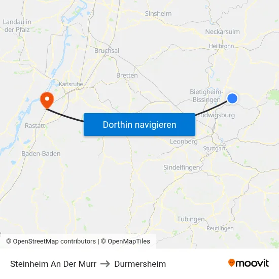 Steinheim An Der Murr to Durmersheim map