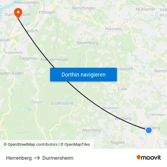 Herrenberg to Durmersheim map
