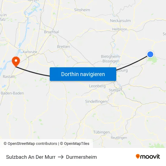 Sulzbach An Der Murr to Durmersheim map