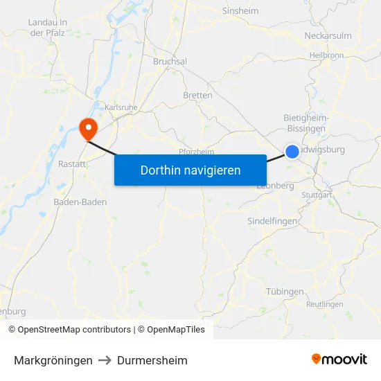 Markgröningen to Durmersheim map