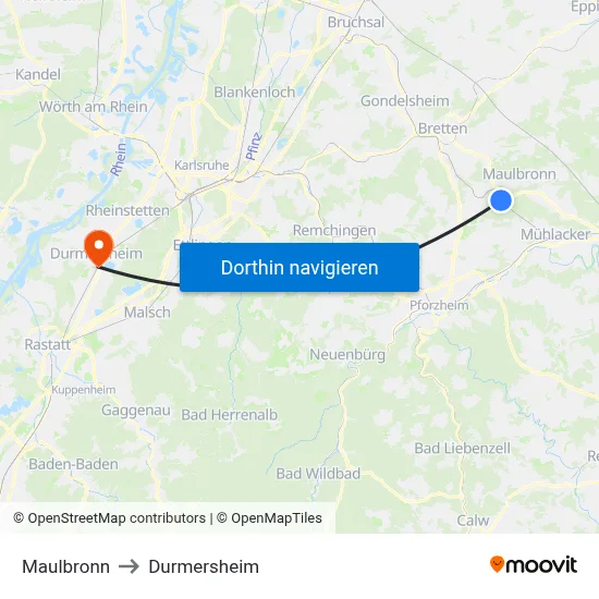 Maulbronn to Durmersheim map