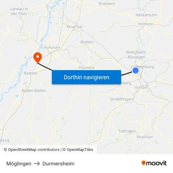 Möglingen to Durmersheim map
