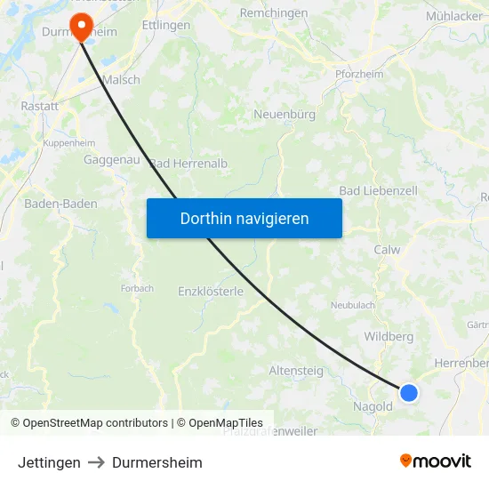 Jettingen to Durmersheim map