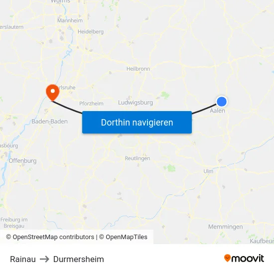 Rainau to Durmersheim map