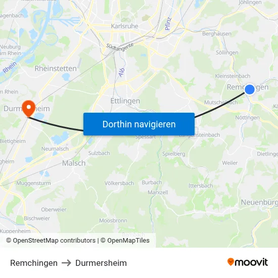 Remchingen to Durmersheim map