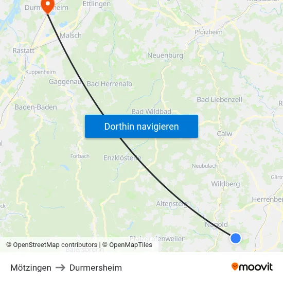Mötzingen to Durmersheim map