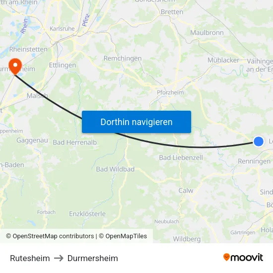 Rutesheim to Durmersheim map