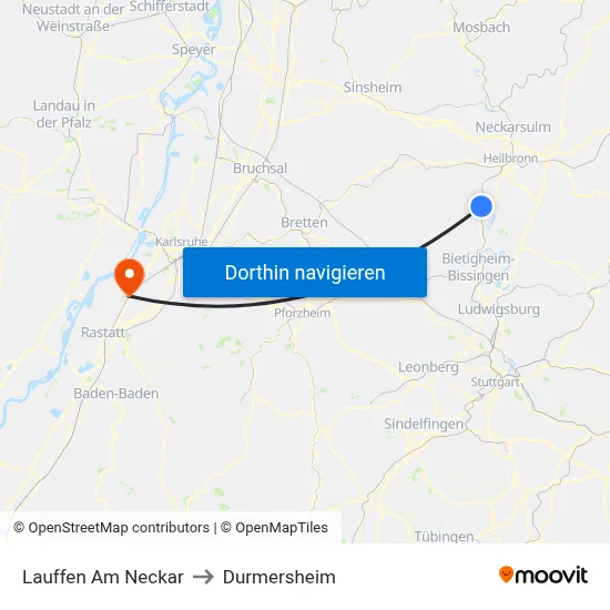 Lauffen Am Neckar to Durmersheim map